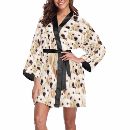 FacePajamas Pajama Custom Photo My Pet Women's Summer Short Pajamas Cute Personalized Photo Pajamas Kimono Robe