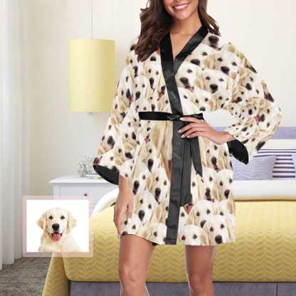 FacePajamas Pajama Custom Photo My Pet Women's Summer Short Pajamas Cute Personalized Photo Pajamas Kimono Robe