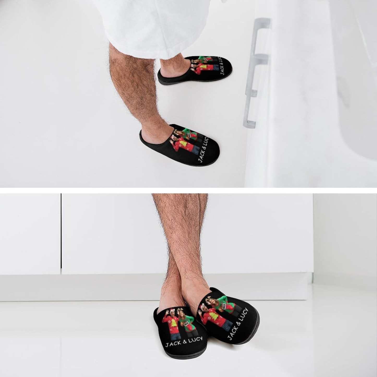 FacePajamas Slippers-2YX-SDS Custom Photo&Name Couples Men's All Over Print Cotton Slippers