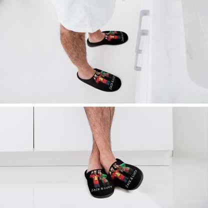 FacePajamas Slippers-2YX-SDS Custom Photo&Name Couples Men's All Over Print Cotton Slippers