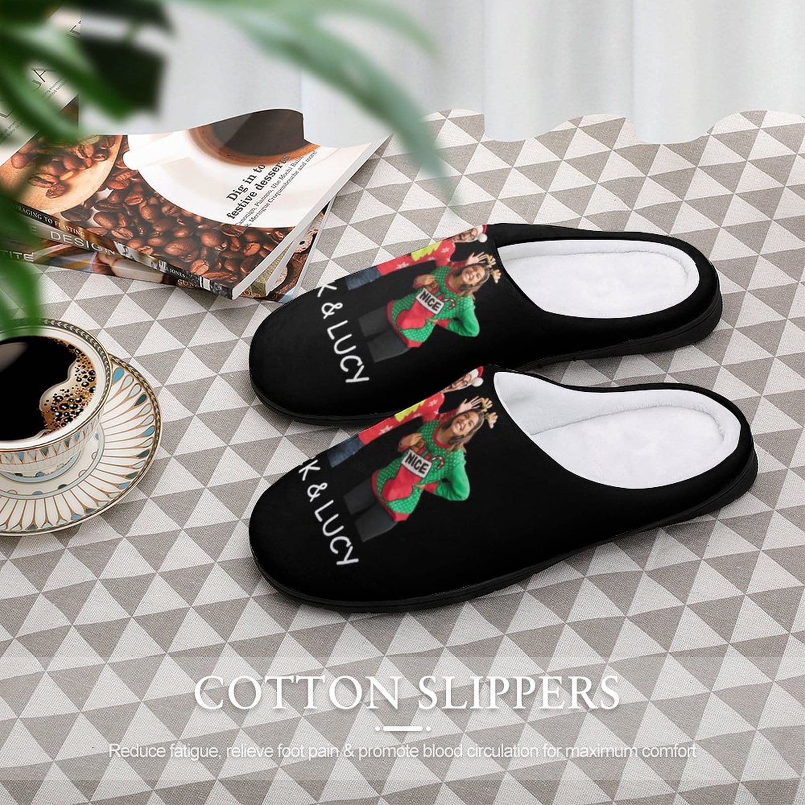 FacePajamas Slippers-2YX-SDS Custom Photo&Name Couples Men's All Over Print Cotton Slippers