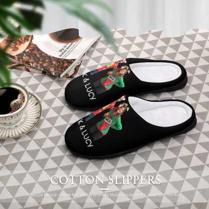 FacePajamas Slippers-2YX-SDS Custom Photo&Name Couples Men's All Over Print Cotton Slippers