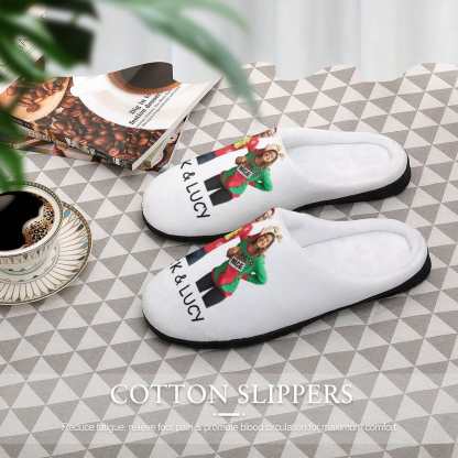 FacePajamas Slippers-2YX-SDS Custom Photo&Name Couples Men's All Over Print Cotton Slippers