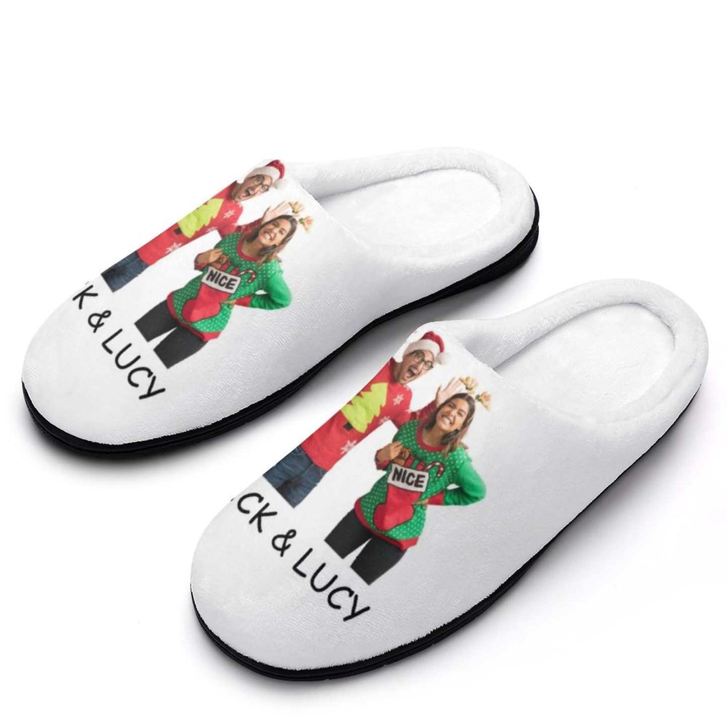 FacePajamas Slippers-2YX-SDS Custom Photo&Name Couples Men's All Over Print Cotton Slippers