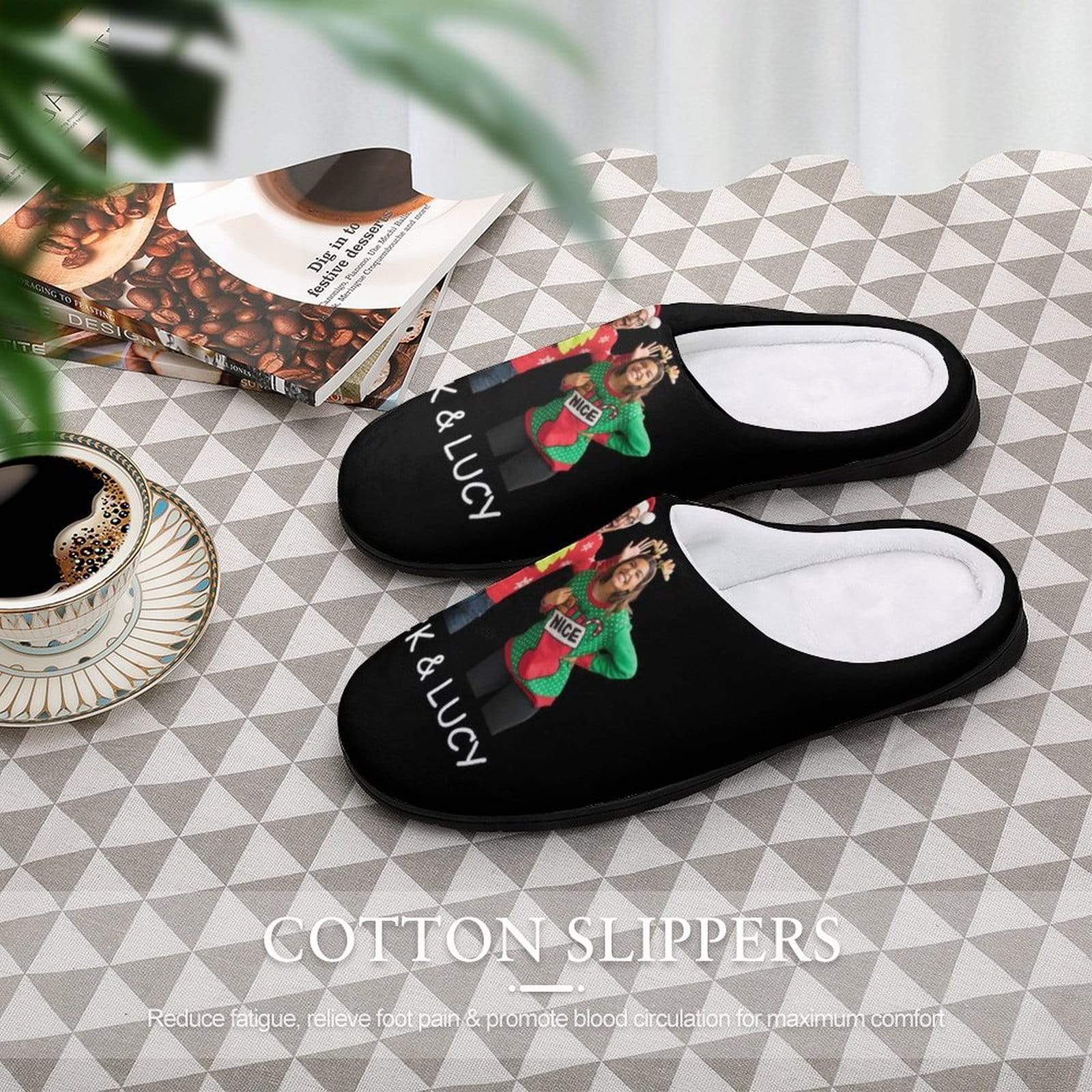 FacePajamas Slippers-2YX-SDS Custom Photo&Name Couples Women's All Over Print Cotton Slippers
