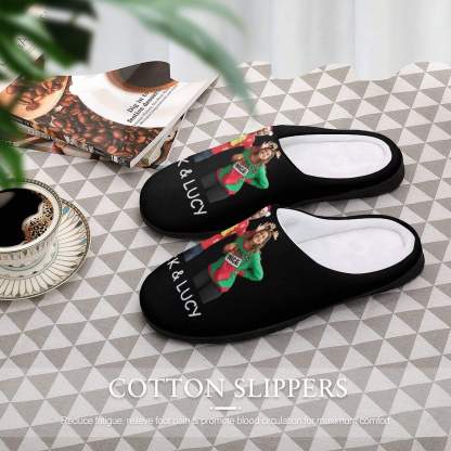 FacePajamas Slippers-2YX-SDS Custom Photo&Name Couples Women's All Over Print Cotton Slippers