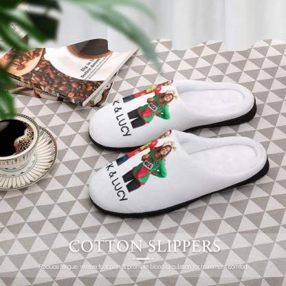 FacePajamas Slippers-2YX-SDS Custom Photo&Name Couples Women's All Over Print Cotton Slippers
