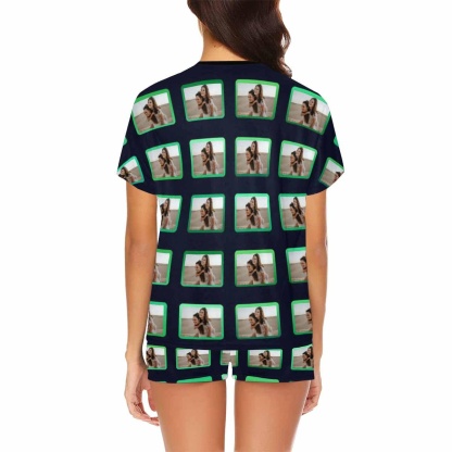 FacePajamas Pajama Custom Photo&Name Pajamas For Best Friend Sleepwear for her Personalized Women's Short Pajama Set