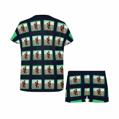 FacePajamas Pajama Custom Photo&Name Pajamas For Best Friend Sleepwear for her Personalized Women's Short Pajama Set