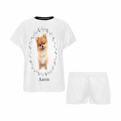 FacePajamas Pajama Custom Photo&Name Pajamas Grass Circle Loungewear Personalized Pet Photo Women's Short Pajama Set