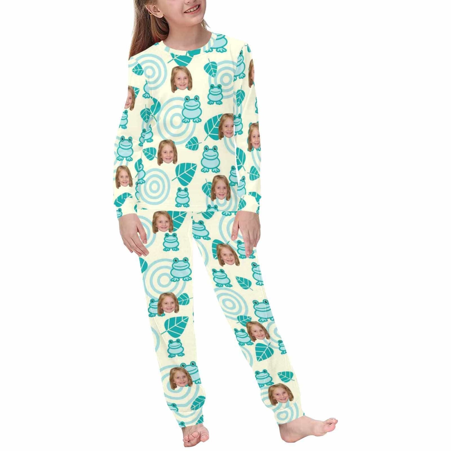 FacePajamas Pajama Custom Photo Pajama Sleepwear Sets Cartoon Frog Personalized Kids Long Sleeve Pajamas Set