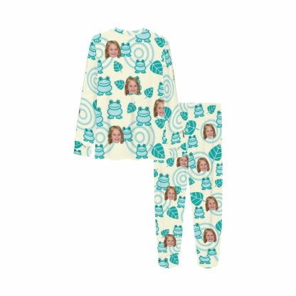 FacePajamas Pajama Custom Photo Pajama Sleepwear Sets Cartoon Frog Personalized Kids Long Sleeve Pajamas Set