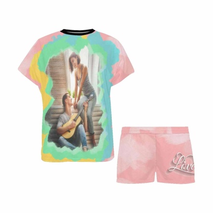 FacePajamas Pajama Custom Photo Pajamas Colorful Loving Family Loungewear Personalized Women's Short Pajama Set