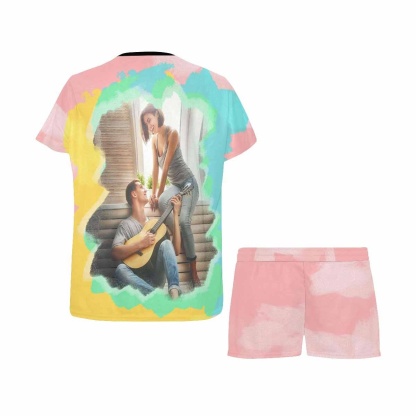 FacePajamas Pajama Custom Photo Pajamas Colorful Loving Family Loungewear Personalized Women's Short Pajama Set