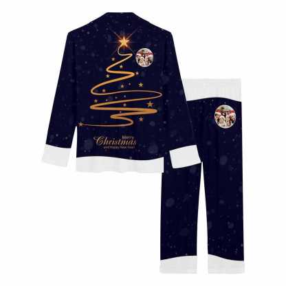 FacePajamas Pajama Custom Photo Pajamas Happy Christmas Sleepwear Personalized Women's Slumber Party Long Pajama Set