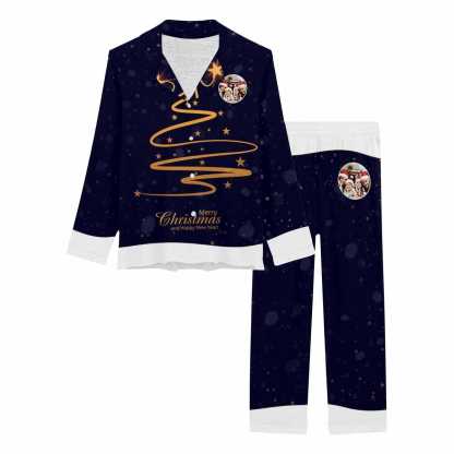 FacePajamas Pajama Custom Photo Pajamas Happy Christmas Sleepwear Personalized Women's Slumber Party Long Pajama Set
