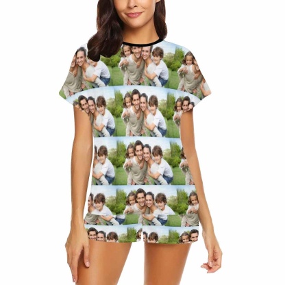 FacePajamas Pajama Custom Photo Pajamas Loving Family Loungewear Personalized Women's Short Pajama Set Gifts for Mom