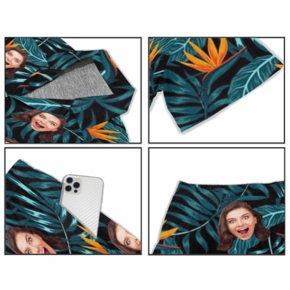 FacePajamas Pajama Custom Photo Pajamas Palm Leaves Summer Loungewear Personalized Men's V-Neck Short Sleeve Pajama Set