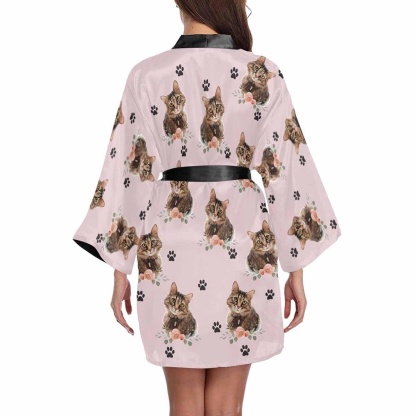 FacePajamas Pajama Custom Photo Paw Print Women's Summer Short Pajamas Cute Personalized Photo Pajamas Kimono Robe