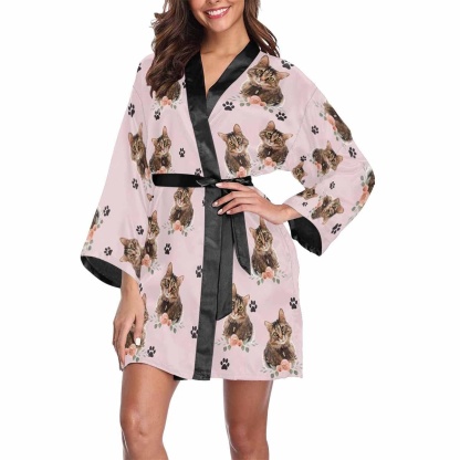 FacePajamas Pajama Custom Photo Paw Print Women's Summer Short Pajamas Cute Personalized Photo Pajamas Kimono Robe