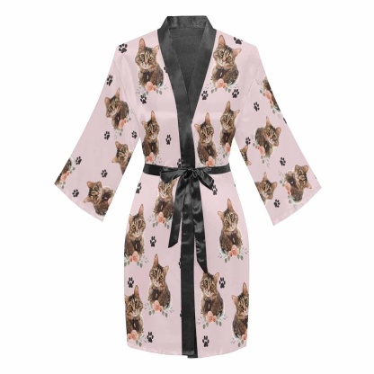 FacePajamas Pajama Custom Photo Paw Print Women's Summer Short Pajamas Cute Personalized Photo Pajamas Kimono Robe
