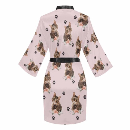 FacePajamas Pajama Custom Photo Paw Print Women's Summer Short Pajamas Cute Personalized Photo Pajamas Kimono Robe