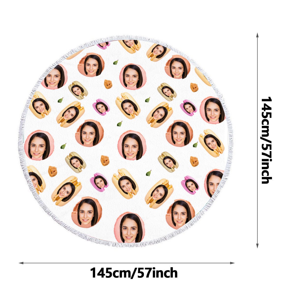 FacePajamas Beach Towel-2ML-S2B Custom Photo Personalized Dessert Design Round Beach Towel Bath Towel Custom Pool Towel Birthday Vacation