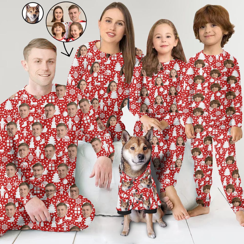 FacePajamas Pajama Mix Set Custom Photo Red Pajamas Personalized Family Matching and Pet Hoodie Set Christmas Matching Sleepwear