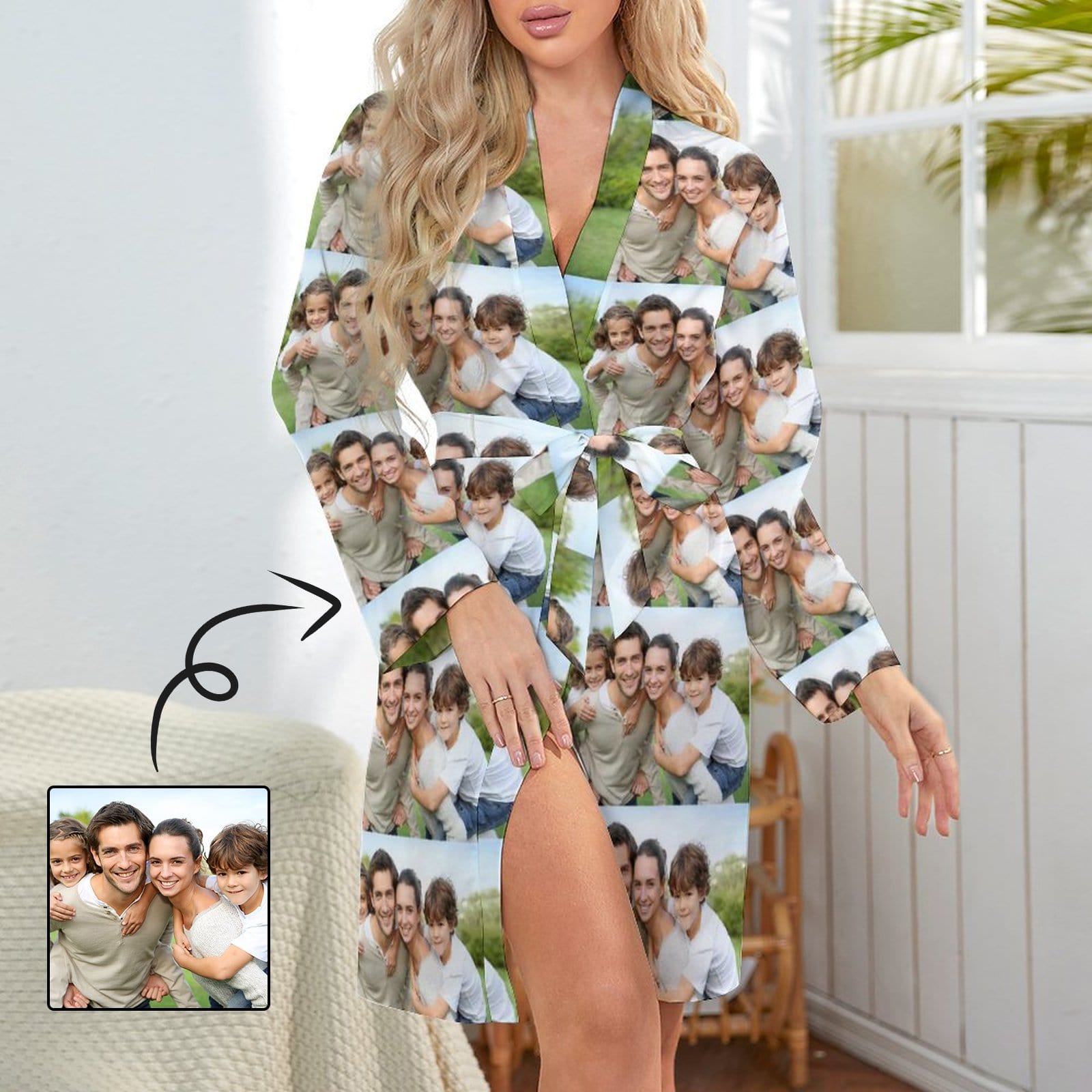 FacePajamas Pajama-2YX-SDS Custom Photo Seamless Women's Long Pajamas Personalized Photo Pajamas Kimono Robe