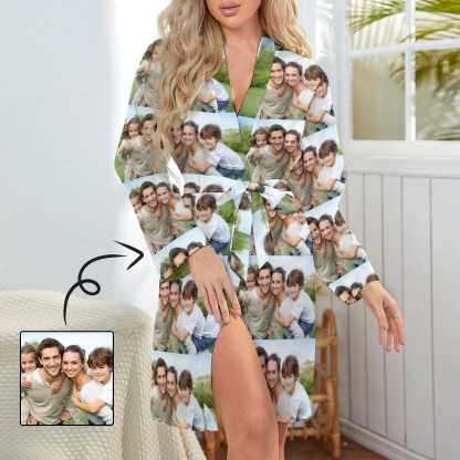 FacePajamas Pajama-2YX-SDS Custom Photo Seamless Women's Long Pajamas Personalized Photo Pajamas Kimono Robe
