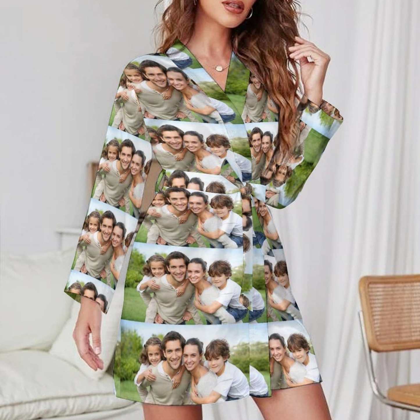 FacePajamas Pajama-2YX-SDS Custom Photo Seamless Women's Long Pajamas Personalized Photo Pajamas Kimono Robe