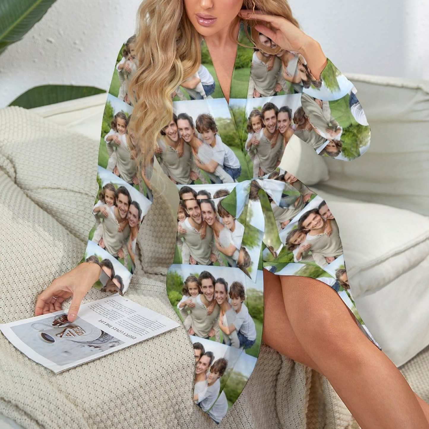 FacePajamas Pajama-2YX-SDS Custom Photo Seamless Women's Long Pajamas Personalized Photo Pajamas Kimono Robe