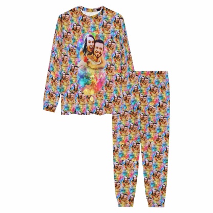FacePajamas Pajama Custom Photo Watercolor Painting Sleepwear Personalized Slumber Party Couple Matching Pajamas