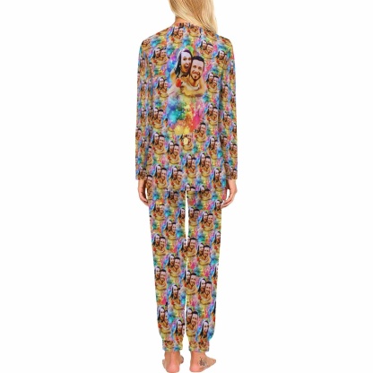 FacePajamas Pajama Custom Photo Watercolor Painting Sleepwear Personalized Slumber Party Couple Matching Pajamas