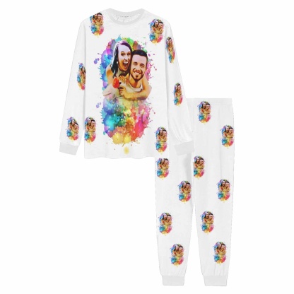 FacePajamas Pajama Custom Photo Watercolour Sleepwear Personalized Slumber Party Couple Matching Pajamas