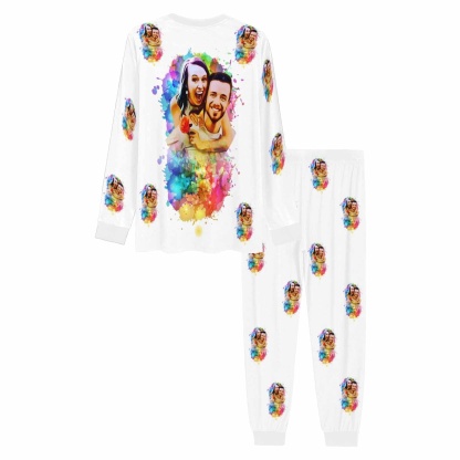 FacePajamas Pajama Custom Photo Watercolour Sleepwear Personalized Slumber Party Couple Matching Pajamas