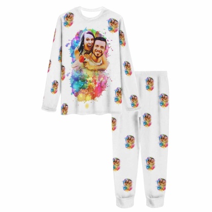 FacePajamas Pajama Custom Photo Watercolour Sleepwear Personalized Slumber Party Couple Matching Pajamas