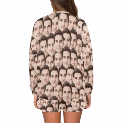 FacePajamas Sets Custom Seamless Face Long Sleeve Mid-Length Shorts Pajama Set