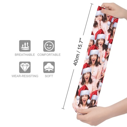 FacePajamas Sublimated Crew Socks-2WH-SDS Custom Seamless Face Red Hat Sublimated Crew Socks Personalized Funny Photo Socks Gift for Christmas