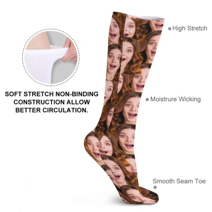 FacePajamas Sublimated Crew Socks-2WH-SDS Custom Seamless Funny Face Sublimated Crew Socks Personalized Pohto Face on Socks All Over Print Gift Unisex