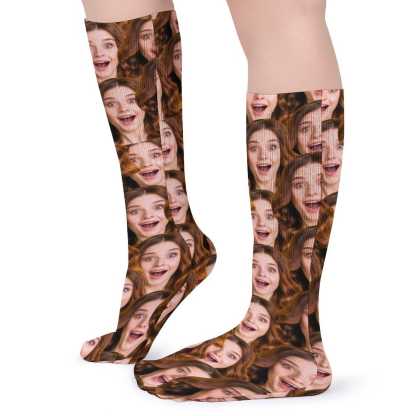 FacePajamas Sublimated Crew Socks-2WH-SDS Custom Seamless Funny Face Sublimated Crew Socks Personalized Pohto Face on Socks All Over Print Gift Unisex