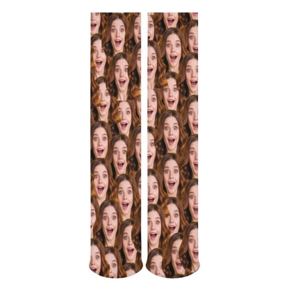 FacePajamas Sublimated Crew Socks-2WH-SDS Custom Seamless Funny Face Sublimated Crew Socks Personalized Pohto Face on Socks All Over Print Gift Unisex