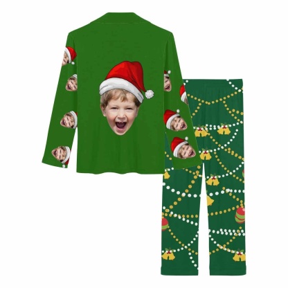 FacePajamas Pajama Custom Son Face Pajamas Green Christmas Hat Sleepwear Personalized Women's Slumber Party Long Pajama Set