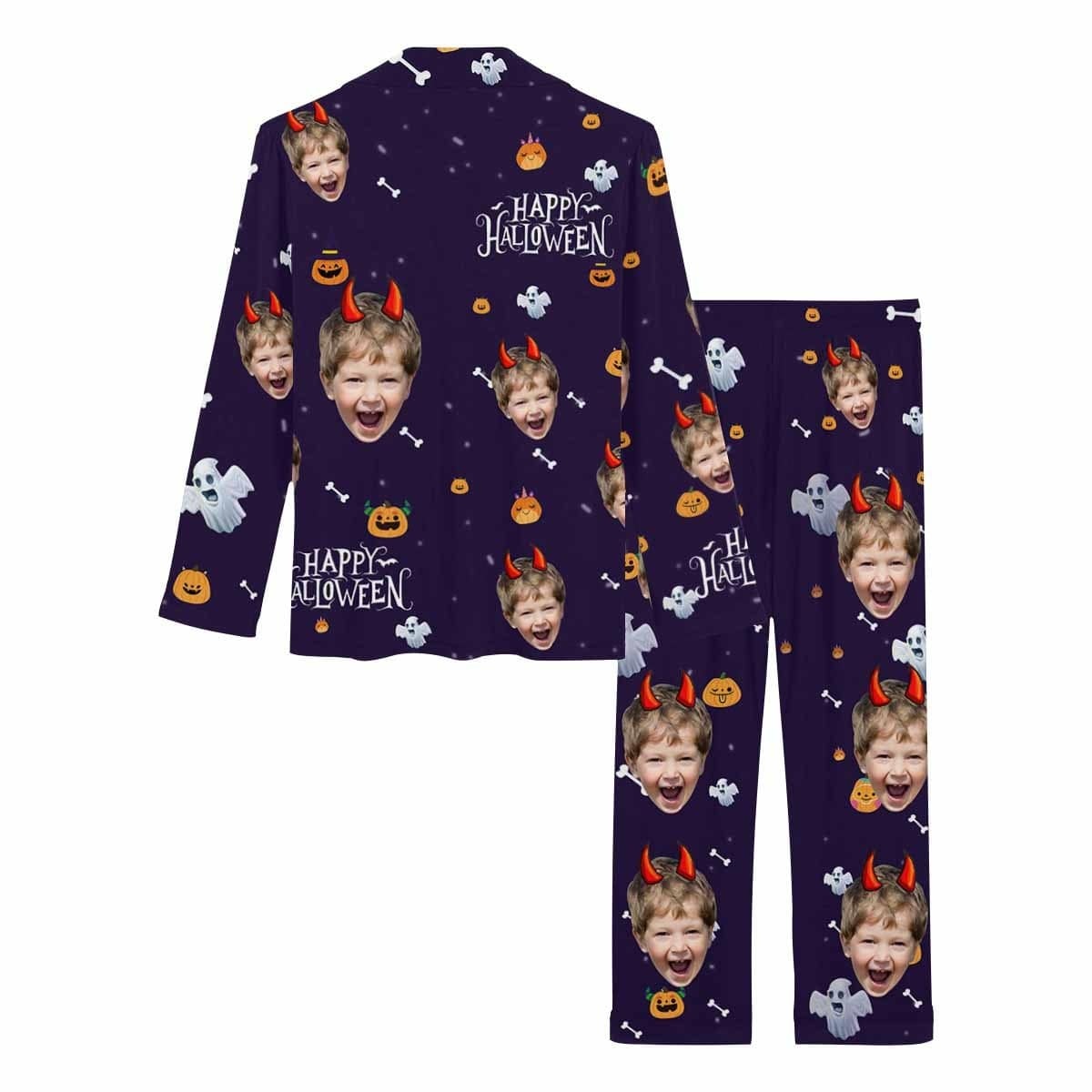 FacePajamas Pajama Custom Son Face Pajamas Purple Halloween Sleepwear Personalized Women's Slumber Party Long Pajama Set