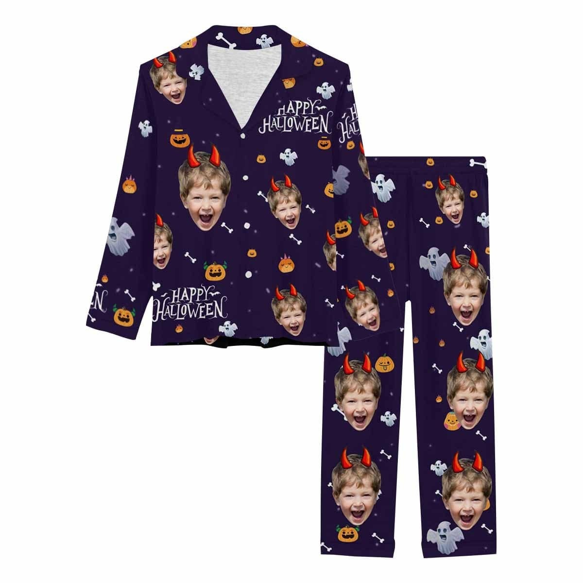 FacePajamas Pajama Custom Son Face Pajamas Purple Halloween Sleepwear Personalized Women's Slumber Party Long Pajama Set
