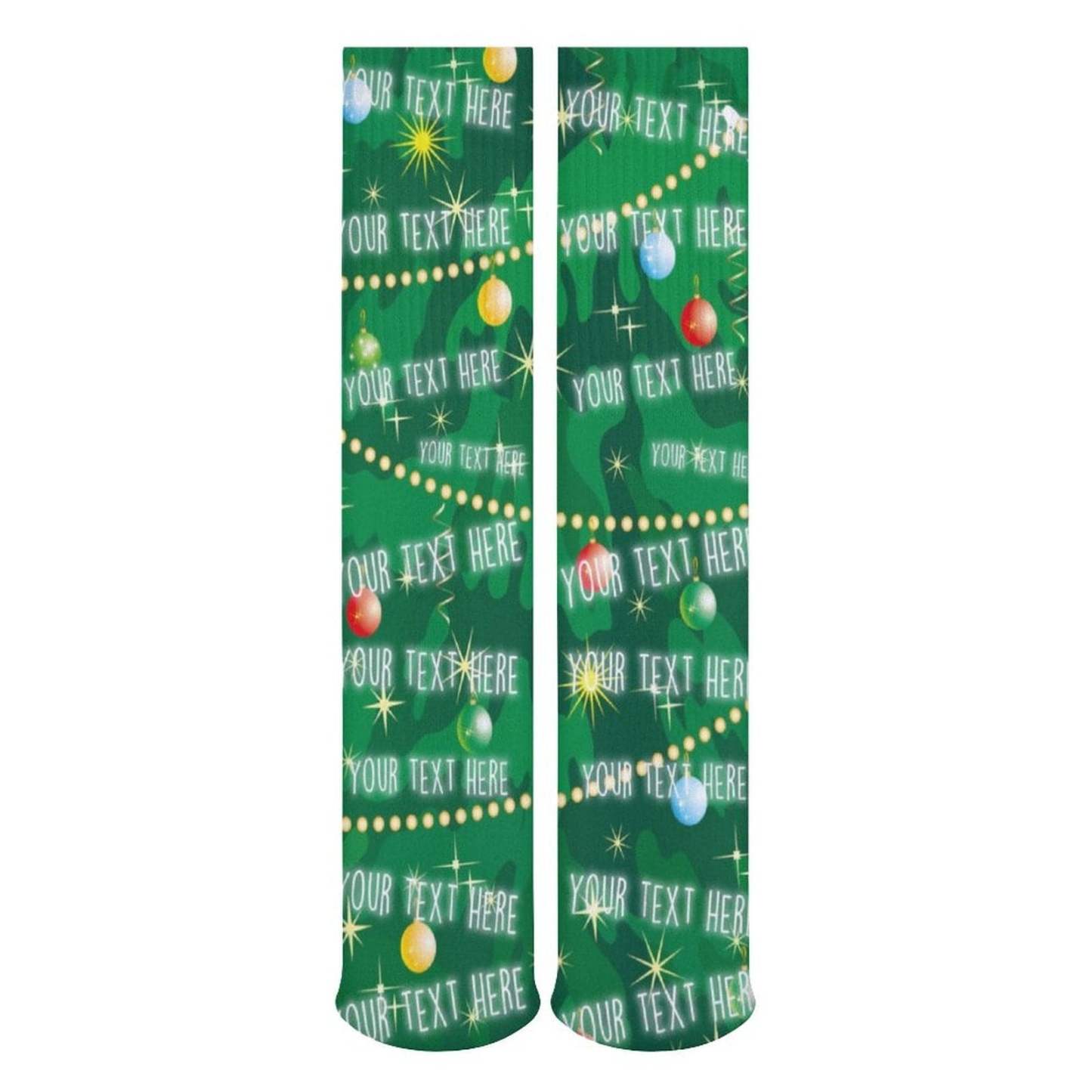 FacePajamas Sublimated Crew Socks-2WH-SDS Custom Text Green Background Sublimated Crew Socks Personalized Socks Gift for Christmas