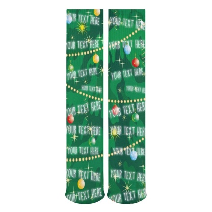 FacePajamas Sublimated Crew Socks-2WH-SDS Custom Text Green Background Sublimated Crew Socks Personalized Socks Gift for Christmas