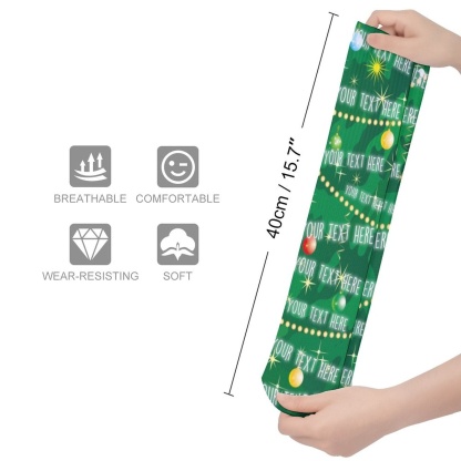 FacePajamas Sublimated Crew Socks-2WH-SDS Custom Text Green Background Sublimated Crew Socks Personalized Socks Gift for Christmas