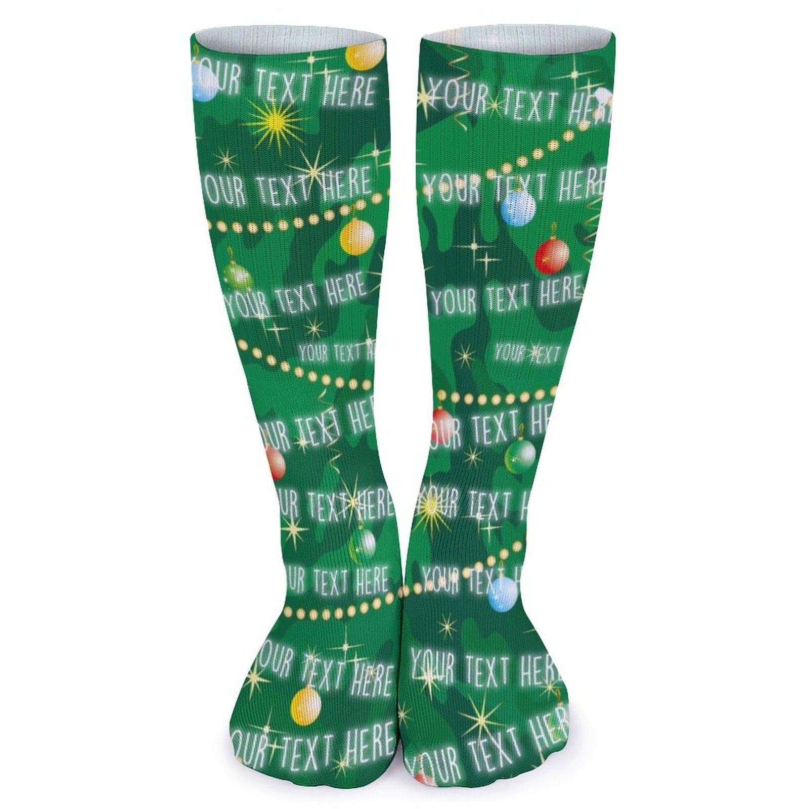FacePajamas Sublimated Crew Socks-2WH-SDS Custom Text Green Background Sublimated Crew Socks Personalized Socks Gift for Christmas