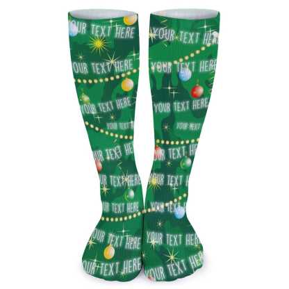 FacePajamas Sublimated Crew Socks-2WH-SDS Custom Text Green Background Sublimated Crew Socks Personalized Socks Gift for Christmas